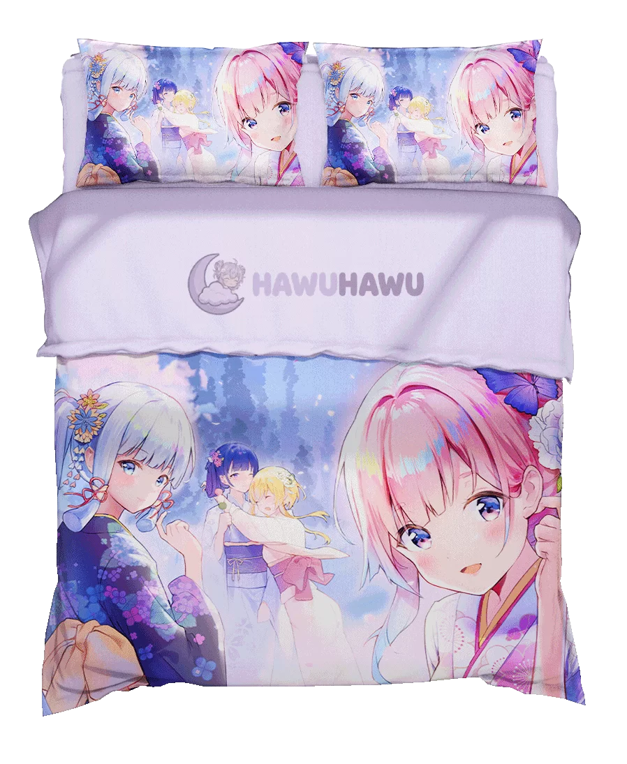Kamisato Ayaka& Raiden Shogun&Sangonomiya Kokomi Genshin Impact Bedding Set 4-Piece HD Print - HaWuHaWu