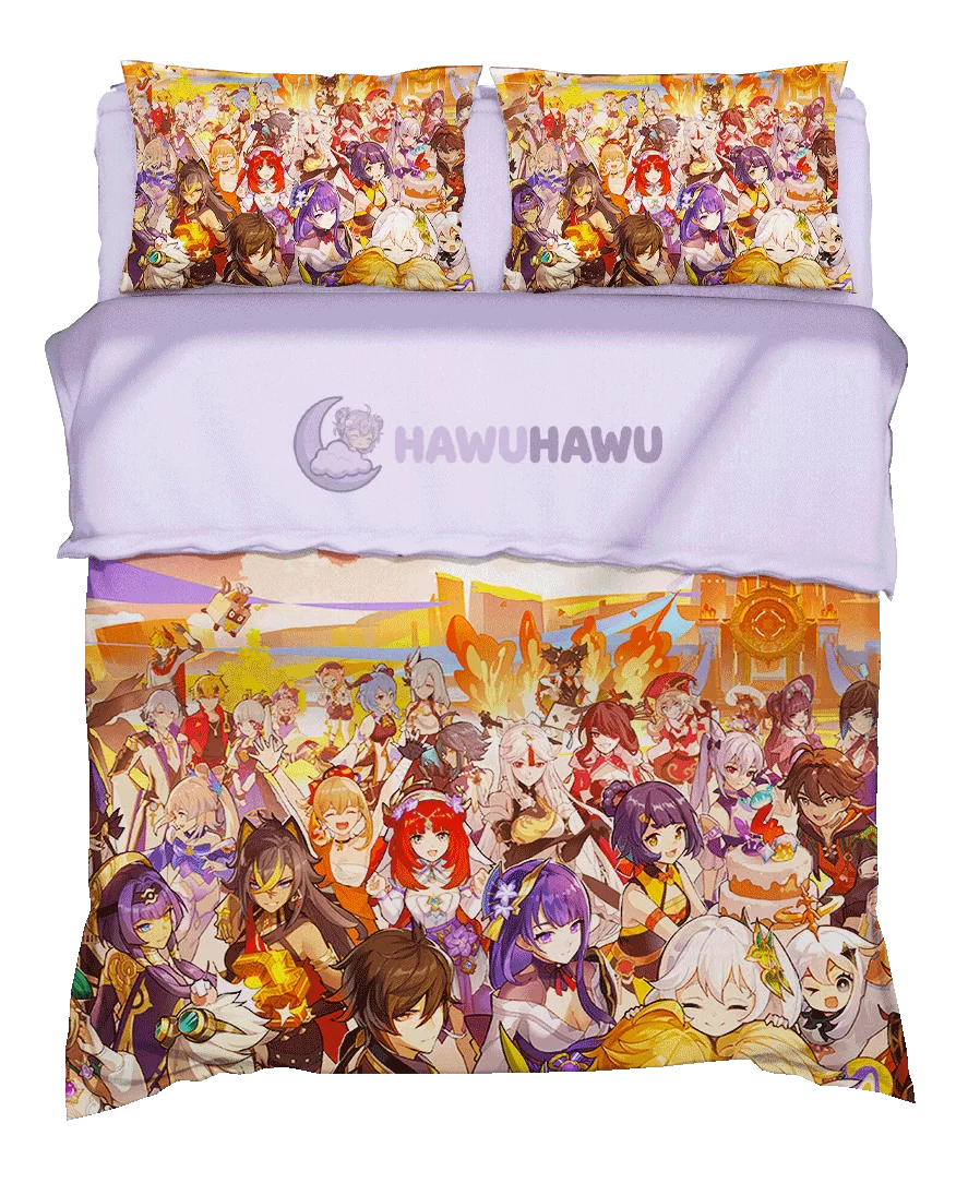 Raiden Shogun&Nilou Genshin Impact Bedding Set 4-Piece HD Print - HaWuHaWu