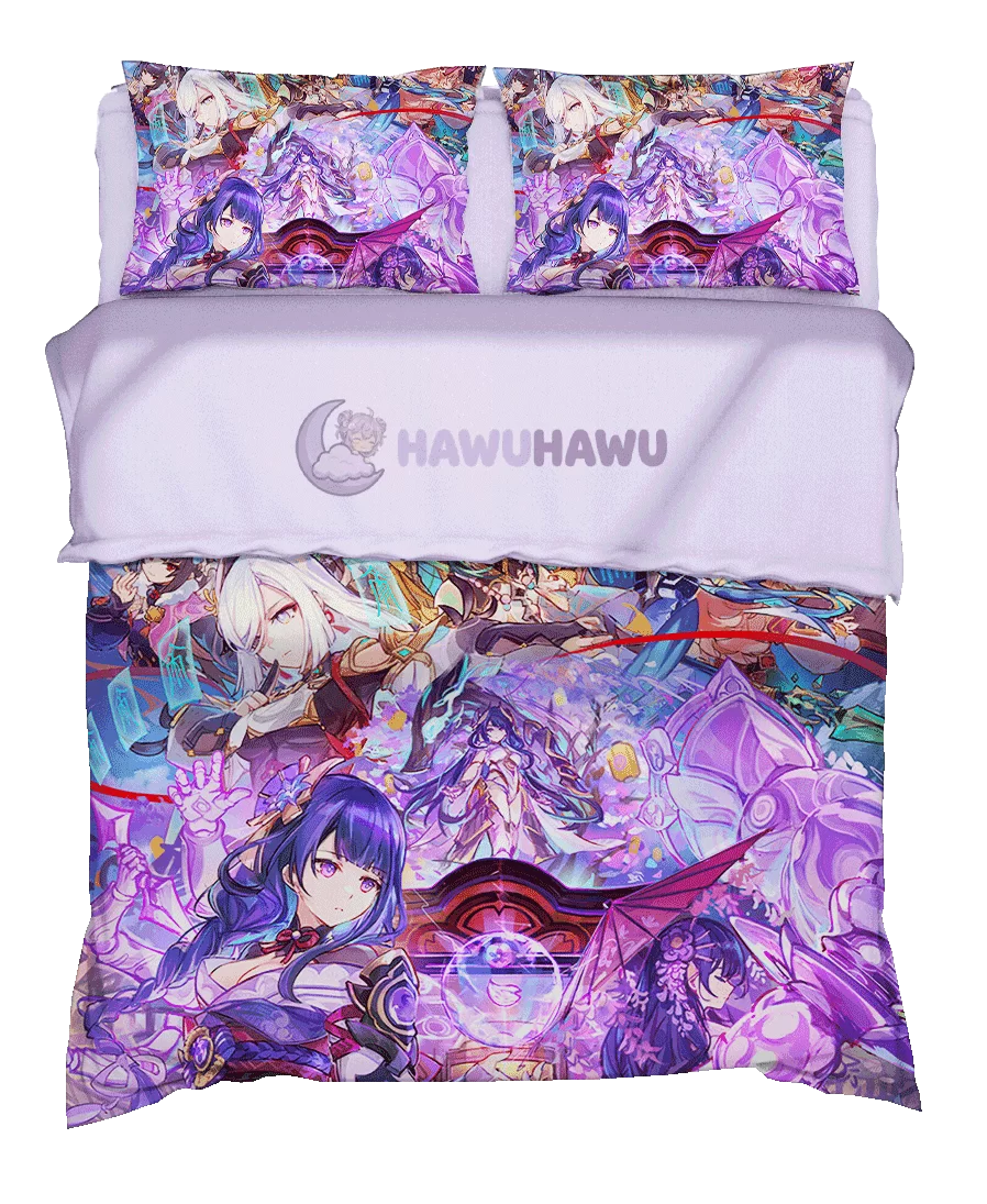 Raiden Shogun Genshin Impact Bedding Set 4-Piece HD Print - HaWuHaWu