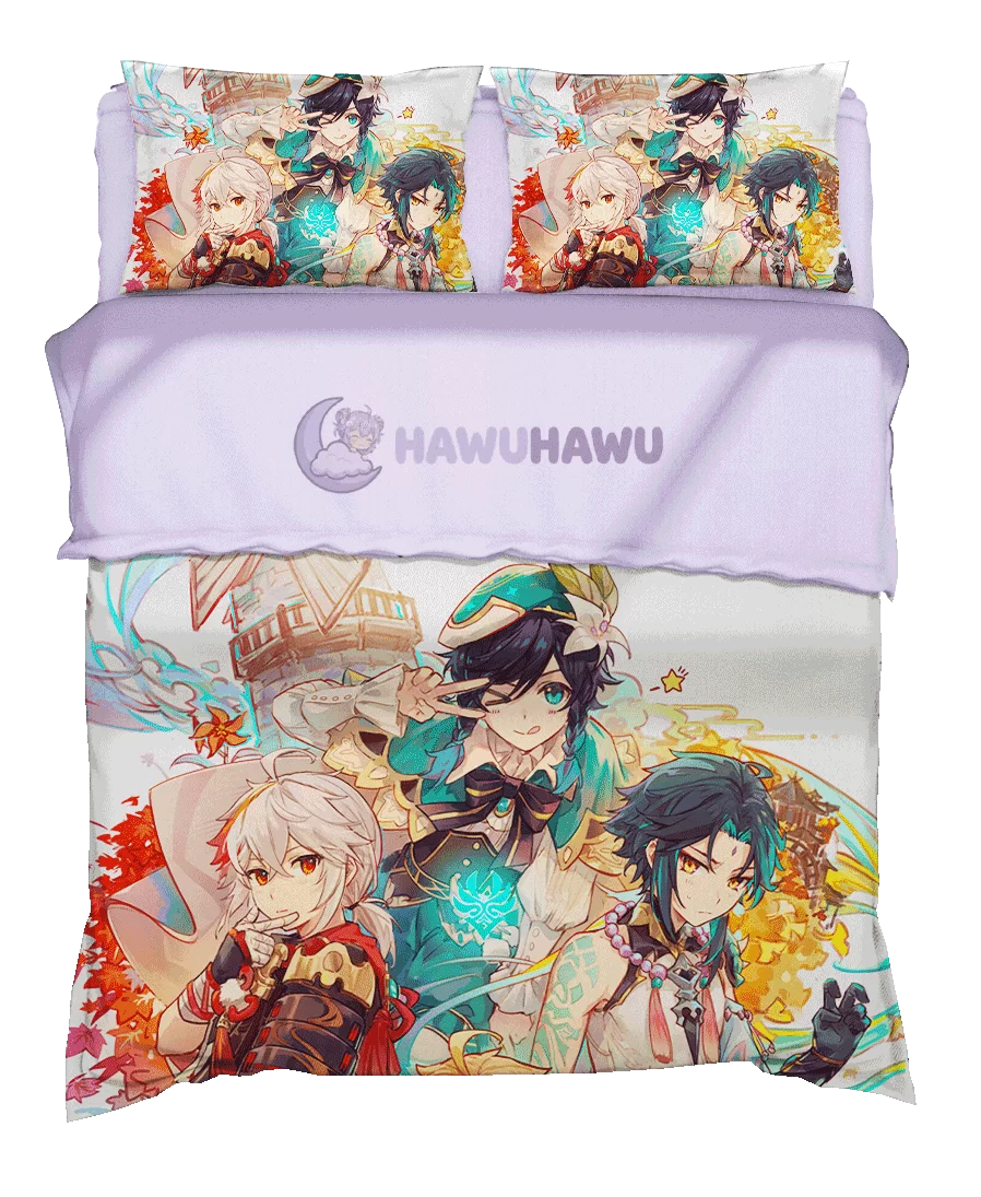 Venti & Xiao Genshin Impact Bedding Set 4-Piece HD Print - HaWuHaWu