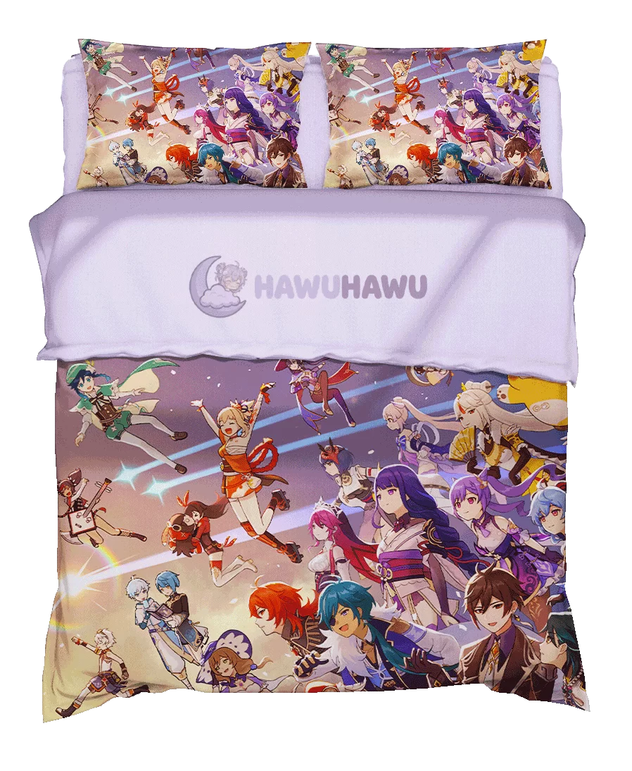 Raiden Shogun & Yoimiya Genshin Impact Bedding Set 4-Piece HD Print - HaWuHaWu