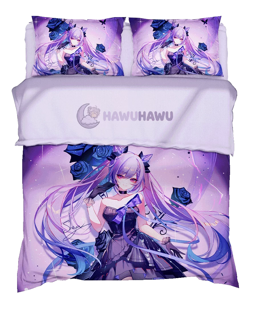 Keqing Genshin Impact Bedding Set 4-Piece HD Print - HaWuHaWu