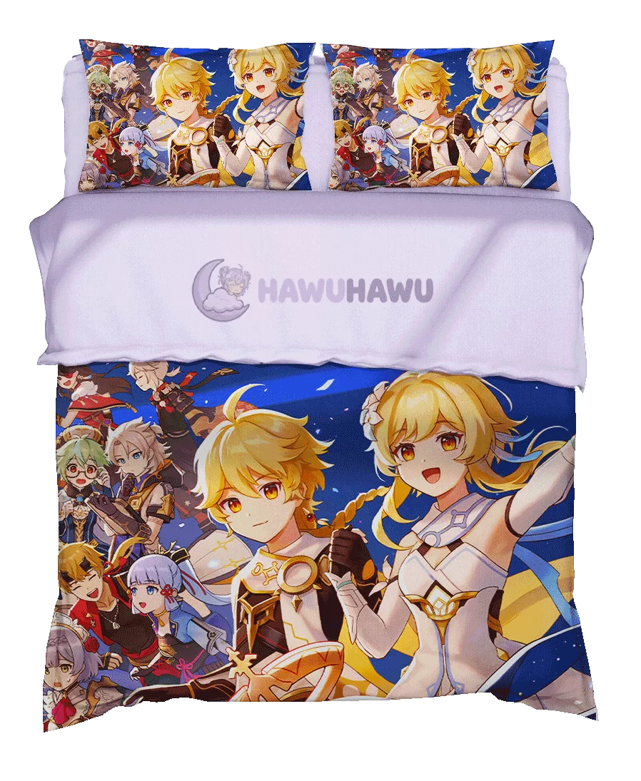 Lumine Genshin Impact Bedding Set 4-Piece HD Print - HaWuHaWu
