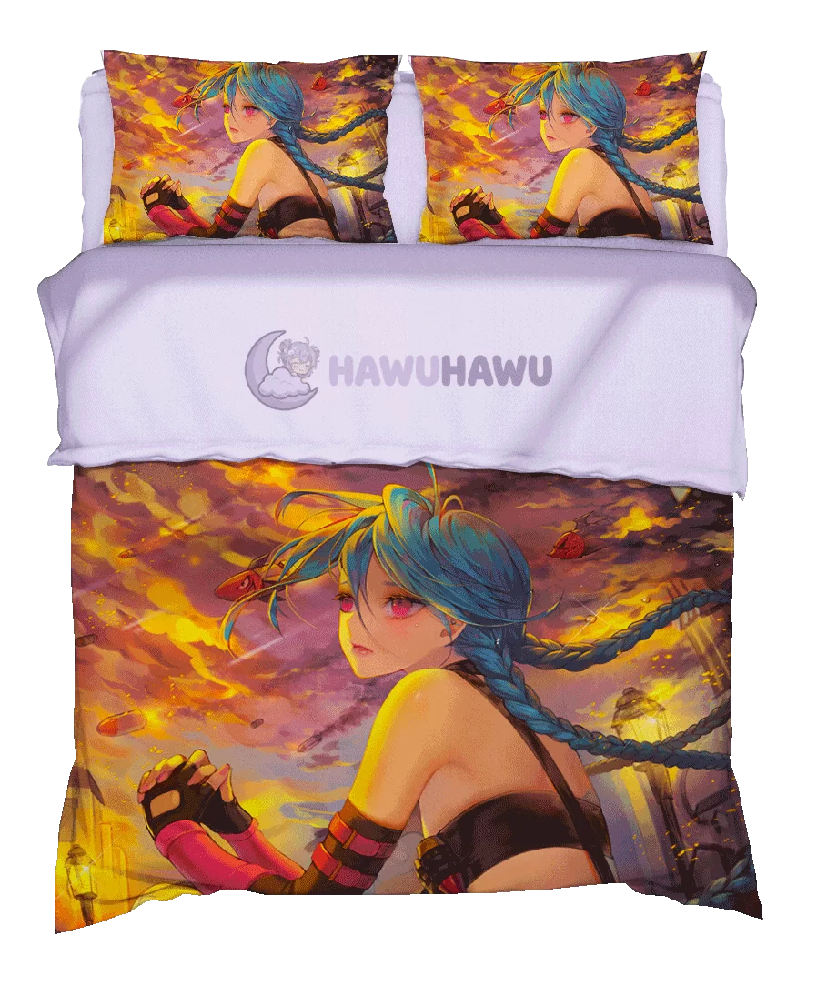 Jinx League of Legends Bedding Set 4-Piece HD Print - HaWuHaWu