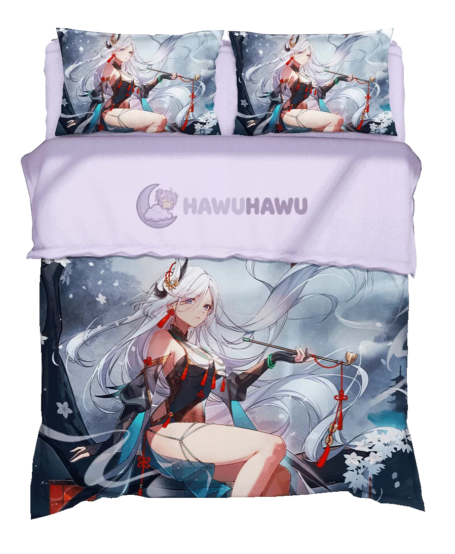 Shenhe Genshin Impact Bedding Set 4-Piece HD Print - HaWuHaWu