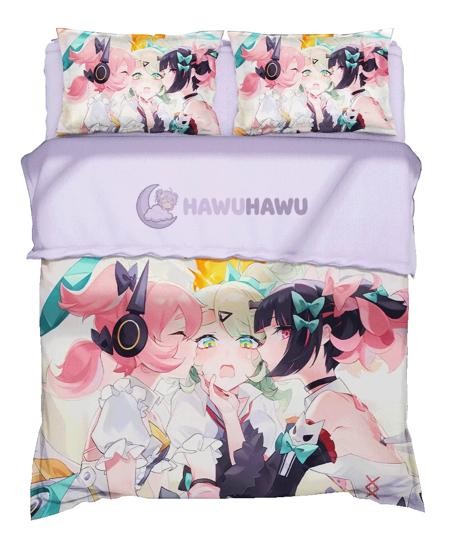 Aria&Sunna&Nangong Yu Zenless Zone Zero Bedding Set 4-Piece HD Print - HaWuHaWu