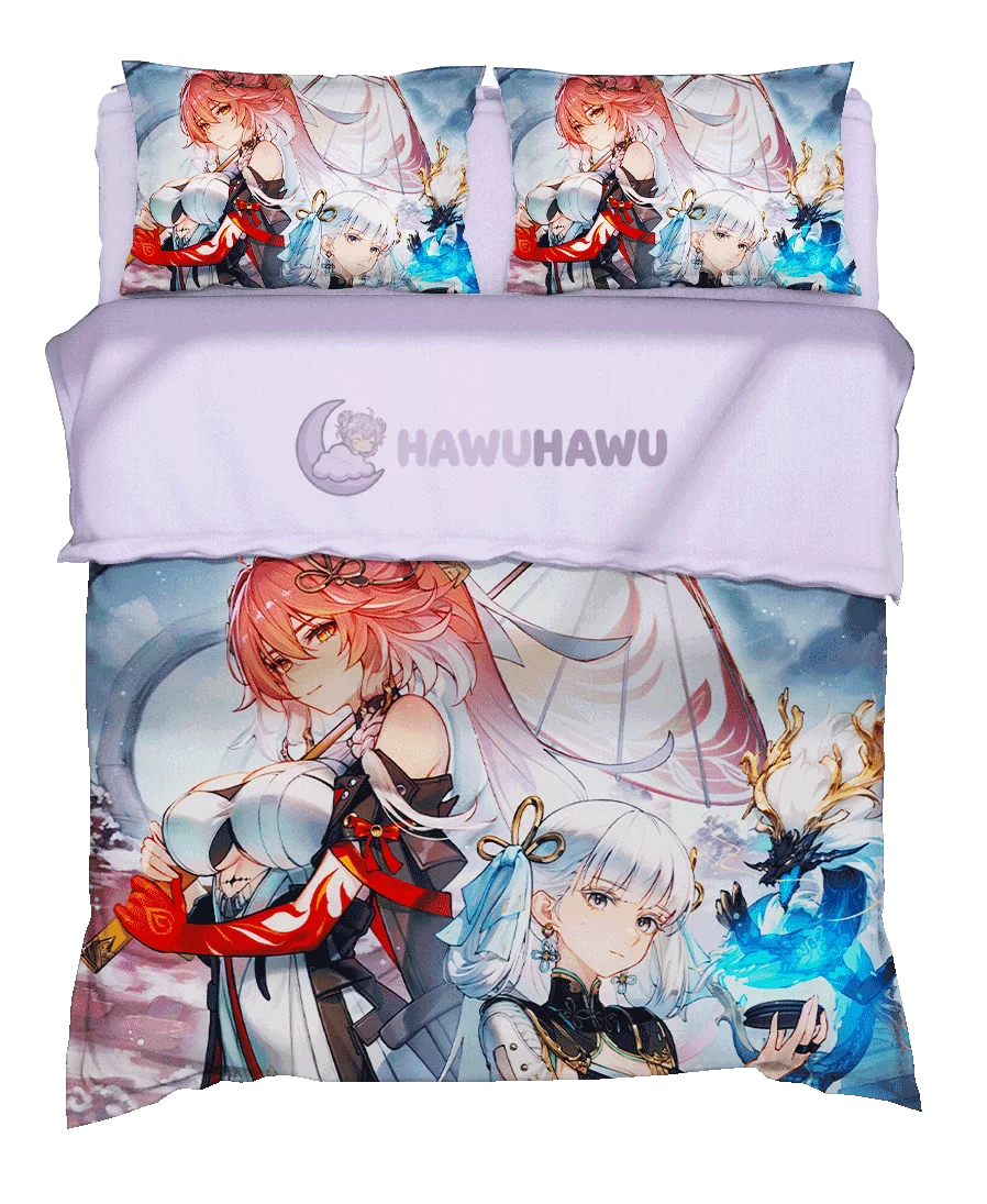 Jinhsi&Changli Wuthering Waves Bedding Set 4-Piece HD Print - HaWuHaWu
